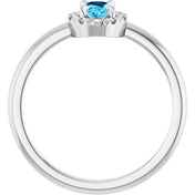 Sterling Silver Natural Aquamarine & 1/10 CTW Natural Diamond French-Set Halo-Style Ring