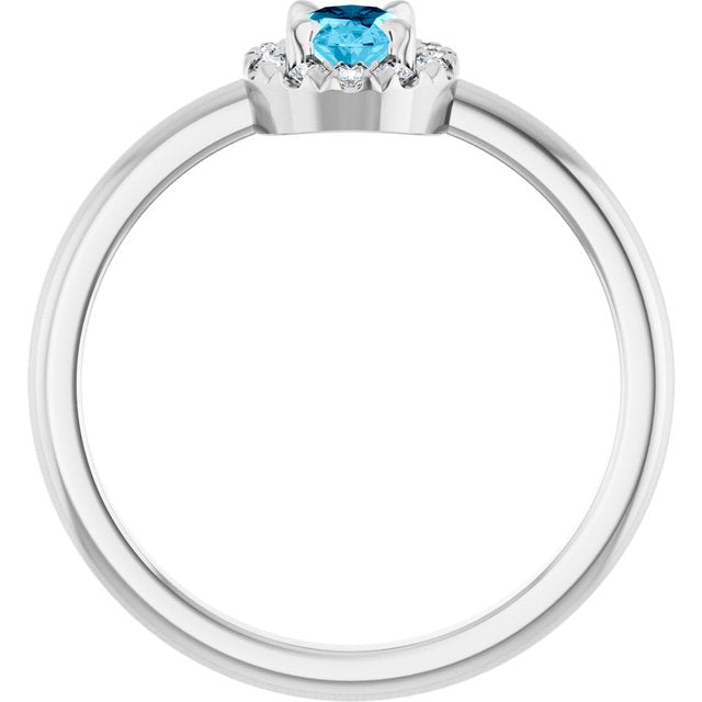 Sterling Silver Natural Aquamarine & 1/10 CTW Natural Diamond French-Set Halo-Style Ring