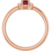 14K Rose Lab-Grown Ruby & 1/10 CTW Natural Diamond French-Set Halo-Style Ring