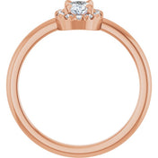 14K Rose Natural White Sapphire & 1/10 CTW Natural Diamond French-Set Halo-Style Ring