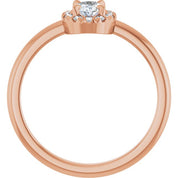 14K Rose Natural White Sapphire & 1/10 CTW Natural Diamond French-Set Halo-Style Ring