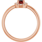 14K Rose Natural Mozambique Garnet & 1/10 CTW Natural Diamond French-Set Halo-Style Ring