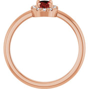 14K Rose Natural Mozambique Garnet & 1/10 CTW Natural Diamond French-Set Halo-Style Ring
