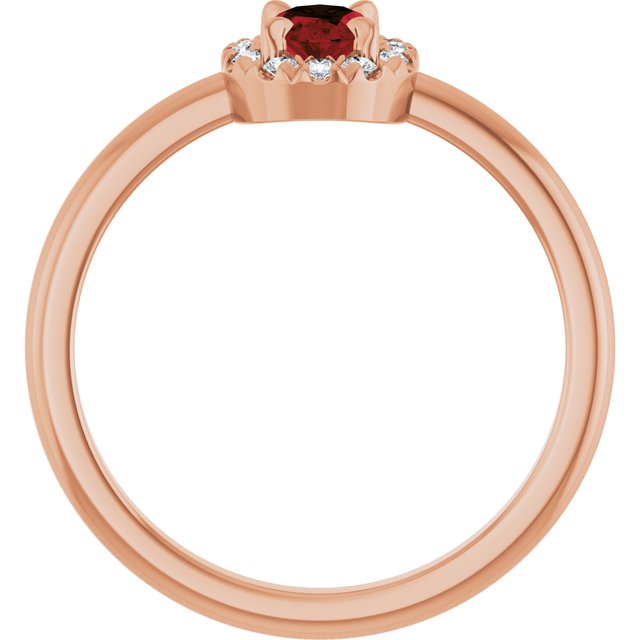 14K Rose Natural Mozambique Garnet & 1/10 CTW Natural Diamond French-Set Halo-Style Ring