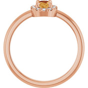 14K Rose Natural Citrine & 1/10 CTW Natural Diamond French-Set Halo-Style Ring