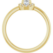 14K Yellow Natural White Sapphire & 1/10 CTW Natural Diamond French-Set Halo-Style Ring