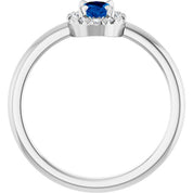 14K White Lab-Grown Blue Sapphire & 1/10 CTW Natural Diamond French-Set Halo-Style Ring