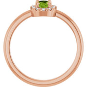 14K Rose Natural Peridot & 1/10 CTW Natural Diamond French-Set Halo-Style Ring