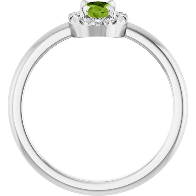 Platinum Natural Peridot & 1/10 CTW Natural Diamond French-Set Halo-Style Ring