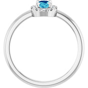 Platinum Natural Blue Zircon & 1/10 CTW Natural Diamond French-Set Halo-Style Ring