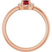 14K Rose Natural Ruby & 1/10 CTW Natural Diamond French-Set Halo-Style Ring