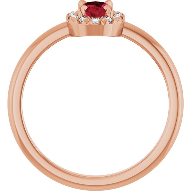 14K Rose Natural Ruby & 1/10 CTW Natural Diamond French-Set Halo-Style Ring