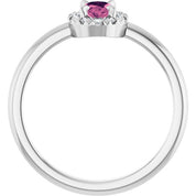 Sterling Silver Natural Pink Tourmaline & 1/10 CTW Natural Diamond French-Set Halo-Style Ring