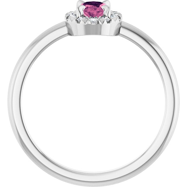 Sterling Silver Natural Pink Tourmaline & 1/10 CTW Natural Diamond French-Set Halo-Style Ring