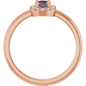 14K Rose Lab-Grown Alexandrite & 1/10 CTW Natural Diamond French-Set Halo-Style Ring