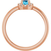 14K Rose Natural Aquamarine & 1/10 CTW Natural Diamond French-Set Halo-Style Ring
