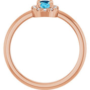 14K Rose Natural Aquamarine & 1/10 CTW Natural Diamond French-Set Halo-Style Ring