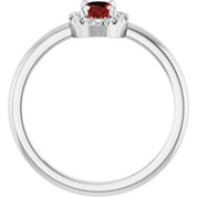 14K White Natural Mozambique Garnet & 1/10 CTW Natural Diamond French-Set Halo-Style Ring