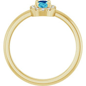 14K Yellow Natural Blue Zircon & 1/10 CTW Natural Diamond French-Set Halo-Style Ring