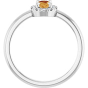 Sterling Silver Natural Citrine & 1/10 CTW Natural Diamond French-Set Halo-Style Ring