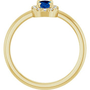 14K Yellow Lab-Grown Blue Sapphire & 1/10 CTW Natural Diamond French-Set Halo-Style Ring