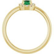 14K Yellow Natural Emerald & 1/10 CTW Natural Diamond French-Set Halo-Style Ring