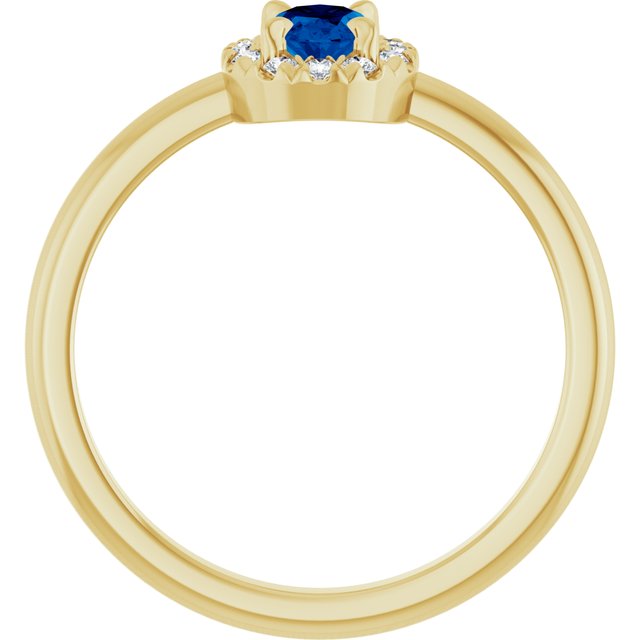 14K Yellow Natural Blue Sapphire & 1/10 CTW Natural Diamond French-Set Halo-Style Ring