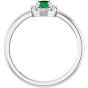Platinum Natural Emerald & 1/10 CTW Natural Diamond French-Set Halo-Style Ring