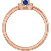 14K Rose Natural Blue Sapphire & 1/10 CTW Natural Diamond French-Set Halo-Style Ring