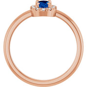 14K Rose Natural Blue Sapphire & 1/10 CTW Natural Diamond French-Set Halo-Style Ring