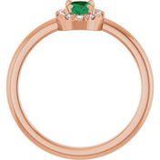 14K Rose Lab-Grown Emerald & 1/10 CTW Natural Diamond French-Set Halo-Style Ring