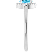 Sterling Silver Natural Aquamarine & 1/10 CTW Natural Diamond French-Set Halo-Style Ring