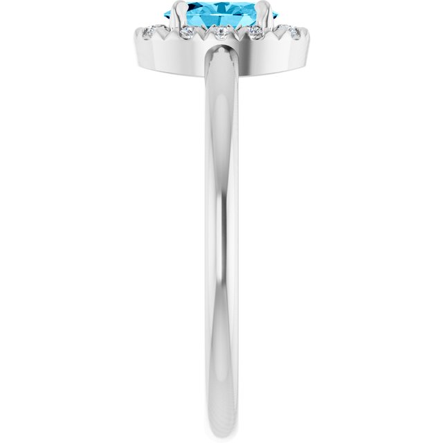 Sterling Silver Natural Aquamarine & 1/10 CTW Natural Diamond French-Set Halo-Style Ring