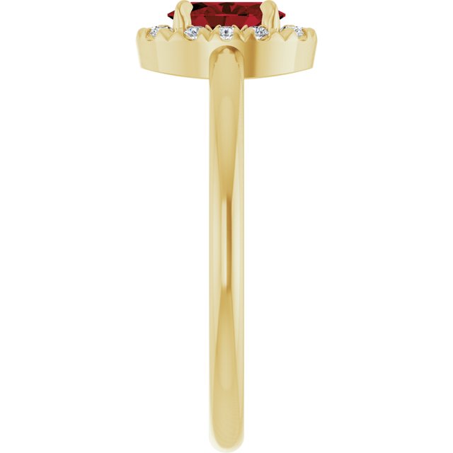 14K Yellow Natural Mozambique Garnet & 1/10 CTW Natural Diamond French-Set Halo-Style Ring