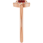 14K Rose Natural Mozambique Garnet & 1/10 CTW Natural Diamond French-Set Halo-Style Ring
