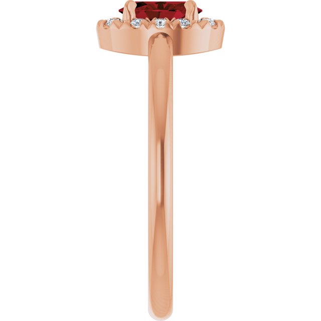 14K Rose Natural Mozambique Garnet & 1/10 CTW Natural Diamond French-Set Halo-Style Ring