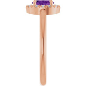 14K Rose Natural Amethyst & 1/10 CTW Natural Diamond French-Set Halo-Style Ring