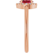 14K Rose Natural Ruby & 1/10 CTW Natural Diamond French-Set Halo-Style Ring