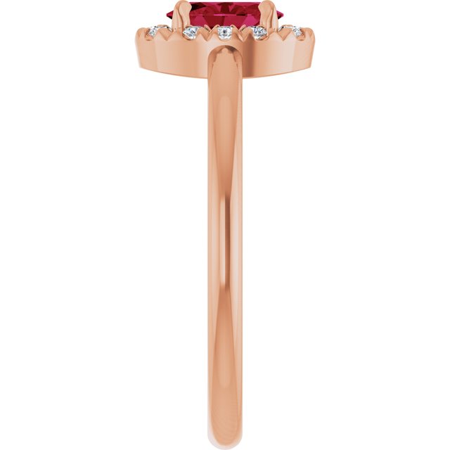 14K Rose Natural Ruby & 1/10 CTW Natural Diamond French-Set Halo-Style Ring