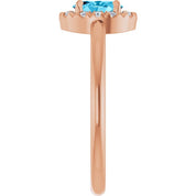 14K Rose Natural Aquamarine & 1/10 CTW Natural Diamond French-Set Halo-Style Ring