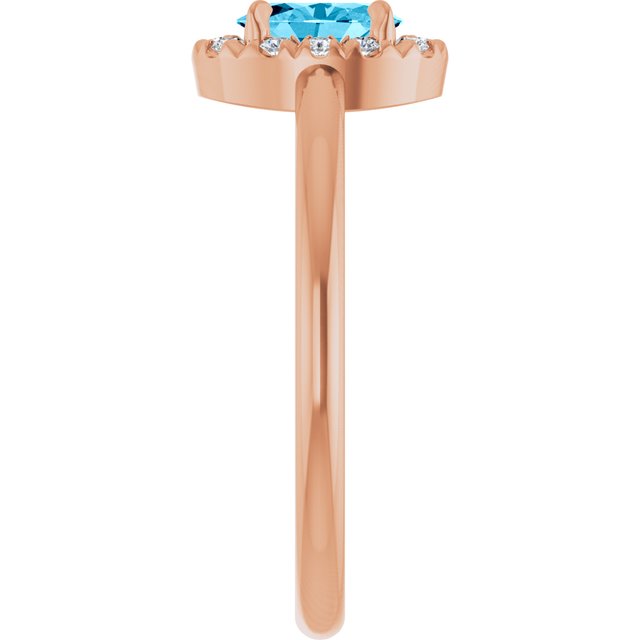 14K Rose Natural Aquamarine & 1/10 CTW Natural Diamond French-Set Halo-Style Ring