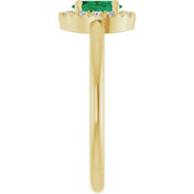 14K Yellow Lab-Grown Emerald & 1/10 CTW Natural Diamond French-Set Halo-Style Ring