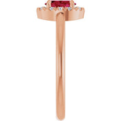 14K Rose Lab-Grown Ruby & 1/10 CTW Natural Diamond French-Set Halo-Style Ring