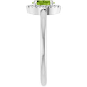 14K White Natural Peridot & 1/10 CTW Natural Diamond French-Set Halo-Style Ring