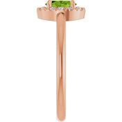 14K Rose Natural Peridot & 1/10 CTW Natural Diamond French-Set Halo-Style Ring