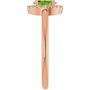 14K Rose Natural Peridot & 1/10 CTW Natural Diamond French-Set Halo-Style Ring