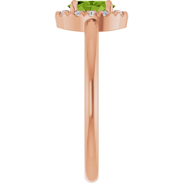 14K Rose Natural Peridot & 1/10 CTW Natural Diamond French-Set Halo-Style Ring