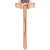 14K Rose Lab-Grown Alexandrite & 1/10 CTW Natural Diamond French-Set Halo-Style Ring