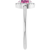 Sterling Silver Natural Pink Tourmaline & 1/10 CTW Natural Diamond French-Set Halo-Style Ring