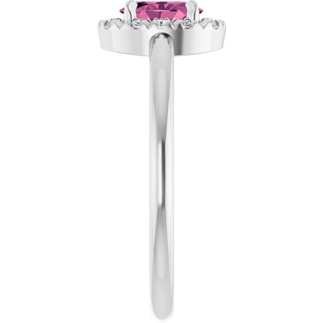 Sterling Silver Natural Pink Tourmaline & 1/10 CTW Natural Diamond French-Set Halo-Style Ring
